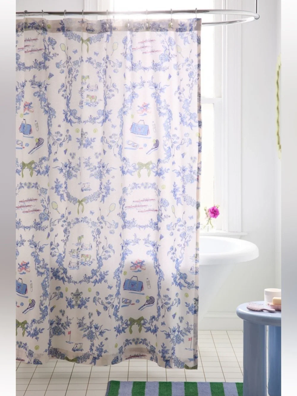 NWT Urban Outfitters Floral Toile Blue Patterned Cotton Shower Curtain